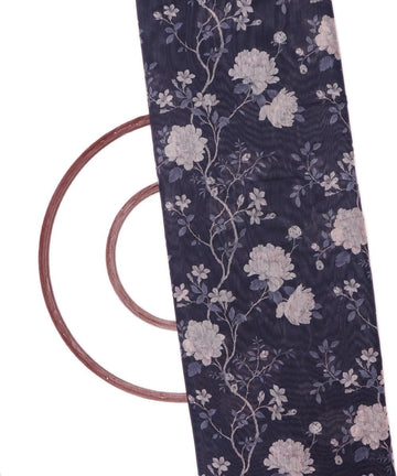 dark blue colour floral print chanderi fabric
